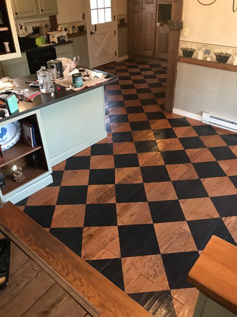 Checkered Floor Coffee Shop, Black And Brown Checkered Floor, Wood Checkered Floor, Painted Checkered Floor, Painted Checkerboard Floor, Checkered Kitchen Floor, Checkerboard Kitchen, Checkered Floor Kitchen, Checker Floor