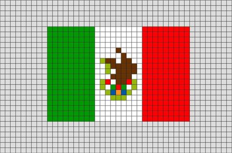 Mexico Flag Pixel Art, Mexico Flag Perler Beads, Mexican Flag Perler Beads, Mexican Flag Pixel Art, Mexican Perler Bead Patterns, Mexican Pixel Art, Mexican Cross Stitch, Flag Of Mexico, Flag Cross Stitch