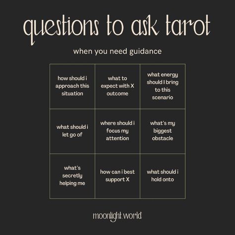 Ever get to your cards and don't actually know what to ask them? Here's a quick sheet of questions for guidance! Do you have any go-to questions which aren't listed? Question For Tarot Reading, Questions To Ask Your Tarot Cards, Effective Tarot Questions, Good Tarot Questions, Questions To Ask Oracle Cards, One Card Tarot Question, Single Card Tarot Questions, Tarot Questions To Ask Daily, Yes Or No Tarot Questions