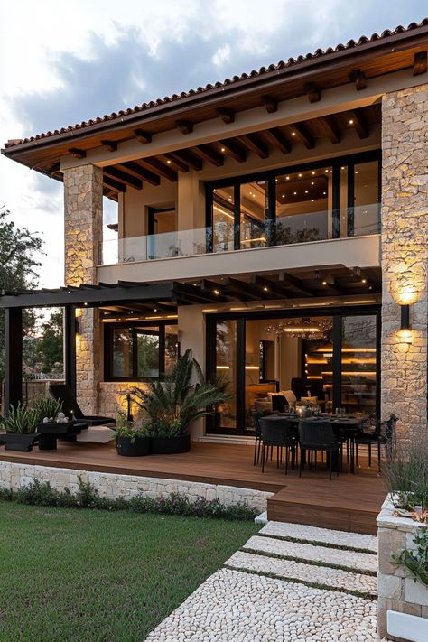 Discover stunning house exterior design ideas! Explore elegant facades, modern materials, and unique architectural details. #HouseExteriorDesignIdeas #ElegantHomeFacades #ModernExteriorMaterials #UniqueArchitecturalDetails #CurbAppealInspiration Country Luxury Homes, Modern American Architecture, Unique House Exterior Architecture, Unique House Design Exterior, Texas Homes Exterior, Dream House Exterior Modern Luxury, Beautiful Houses Modern Luxury, Outside House Design, Eco House Exterior