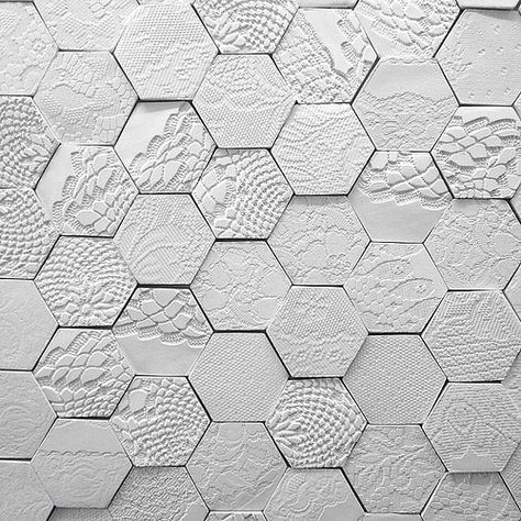 Work in progress #tiles #guymitchell #ceramics #pottery #whiteclay by guymitchellartist, via Flickr Hexagonal Wall Tiles, Gashira Hex Neutral Ceramic Tile, Honeycomb Ceramics, Hexagon Clay Tile, Compound Wall Design, Nice Kitchen, Texture Material, Compound Wall, Beaumont Shadow 1.5 In. Hexagon Ceramic Mosaic