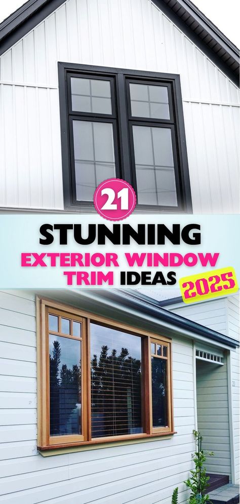 Elevate your home's exterior with these fresh window trim ideas for 2025. Learn how the right trim can transform any house. Black Exterior Windows With Black Trim, Replacing Window Trim, Trim Windows Interior, Front Windows Exterior, Outside Window Trim Ideas, Black Window Trim Exterior, Window Trim Colors, Window Trim Design, Exterior Window Molding