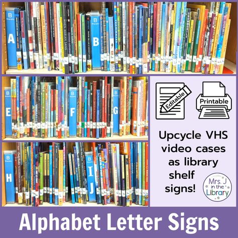 Keeping Books Visible on Library Shelves - Mrs. J in the Library Shelf Signs, Library Orientation, Signs To Make, Library Shelf, Library Themes, Library Book Displays, Elementary School Library, Book Repair, Library Signs