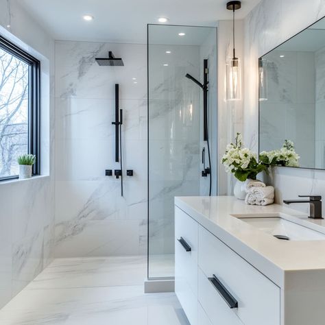 White Modern Bathroom Design, Pvc Wall Panels Bathroom, Acrylic Shower Wall Panels, Acrylic Shower Walls, Floating Vanities, Silver Bath, Bathrooms Design, Bathroom Layouts, Shower Wall Panels