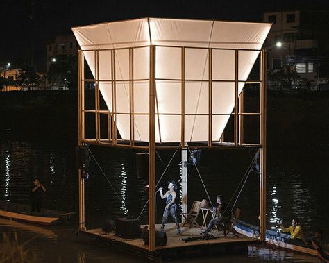 floating cloud-like ring by line+ studio hovers over chinese village Ecuador Photography, Timber Planks, Inverted Pyramid, Floating Architecture, Floating Platform, Floating City, Glass Museum, Bamboo House, Sea Level Rise