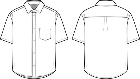 Oxford Collared Button Shirt Short Sleeve Flat Technical Drawing Illustration Blank Mock-up Template for Design and Tech Packs CAD T Shirt Sketch, Shorts Drawing, Shirt Sketch, Flat Drawings, Shirt Drawing, Flat Sketches, Half Shirts, Shirt Illustration, Half Sleeve Shirts