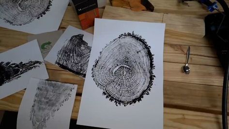 Diy Tree Rings, How To Make Prints, Bottle Torch, Pet Diy Projects, Tree Ring Print, Tree Ring Art, Tree Ring, Tree Stamp, Black Acrylic Paint