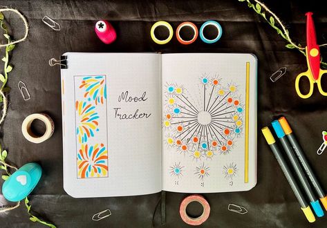 Fireworks Mood Tracker, Blackout Book, Bujo 2023, Journal January, Bulletin Journal, Tracker Ideas, Bulletin Journal Ideas, Calligraphy For Beginners, Bujo Ideas