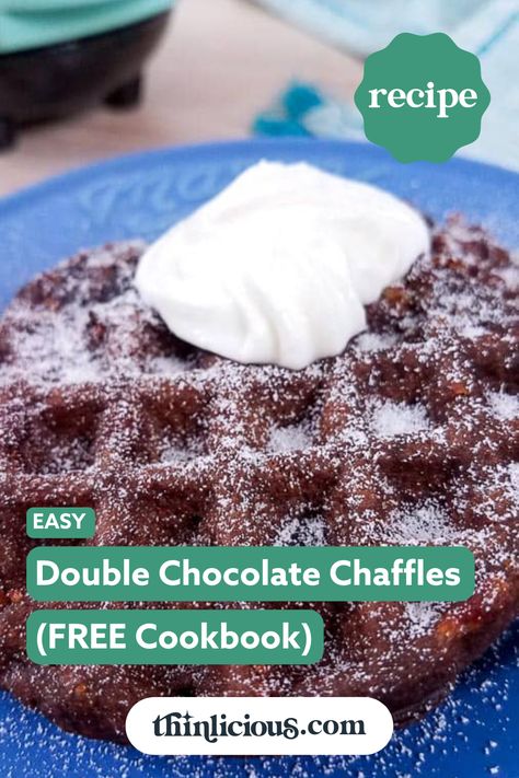 The BEST recipe for easy double chocolate chaffles. Learn how to make these in only 5 minutes. The perfect sugar-free dessert. Chocolate Chaffles, Chaffle Recipes, Sweet Savory Recipes, Chaffle Recipe, Keto Easy, Chocolate Waffles, Keto Diet Breakfast, Low Carb Dessert, Diet Breakfast Recipes