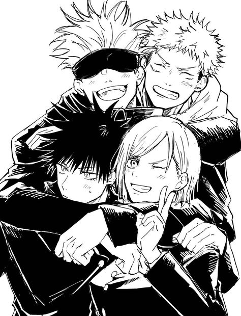 Itadori X Megumi X Nobara X Gojo, Jujutsu Kaisen Itadori X Megumi X Nobara X Gojo, Jjk Characters All Together, Yuji And Megumi Manga, Gojo Megumi Nobara Yuji, Gojo And His Students, Gojo And Nobara, Jujutsu Kaisen Manga Art, Megumi Drawing