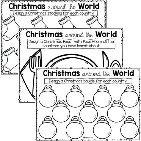 Christmas Around The World 2nd Grade, Christmas Primary School, World Activities For Kids, Japan Kindergarten, Christmas Around The World Crafts, Christmas Crafts Around The World, Christmas Around The World Activities, Around The World Activities, Relief Teaching Ideas