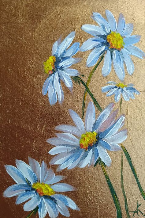 Flowers Drawing On Canvas, Paintings Flowers Acrylic, Painting Ideas Flowers Acrylic, Different Flowers Painting, Simple Acrylic Paintings Flower, Pretty Flowers Painting, Chamomile Flower Painting, Small Flower Painting Ideas, Easy To Paint Flowers Acrylic