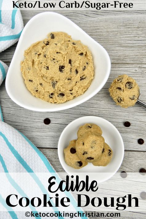 Keto Chocolate Chip Cookie Dough, Edible Dough, Keto Chocolate Chip Cookie, Low Carb Cookie Dough, Cookie Dough Ingredients, Keto Cookie Dough, Low Carb Cookies Recipes, Easy Peanut Butter Cookies, Keto Chocolate Chip Cookies