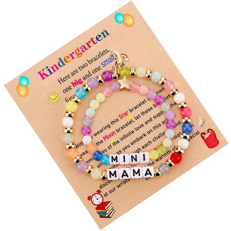 Mom And Daughter Bracelets, Back To School Bracelets, School Bracelets, Daughter Bracelets, First Day Of Kindergarten, Teacher Craft, Kindergarten Gifts, Moon Bracelet, Word Bracelet