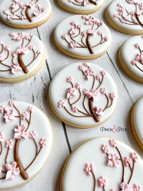 Cherry Blossom Cookies Bridal Shower Cherry Blossom Theme, Cherry Blossom Dessert Table, Cherry Blossom Cookies Decorated, Cherry Blossom Bridal Shower Theme, Cherry Blossom Birthday Theme, Cherry Blossom Party Theme, Cherry Blossom Baby Shower Ideas, Cherry Blossom Cupcakes, Cherry Blossom Cookies