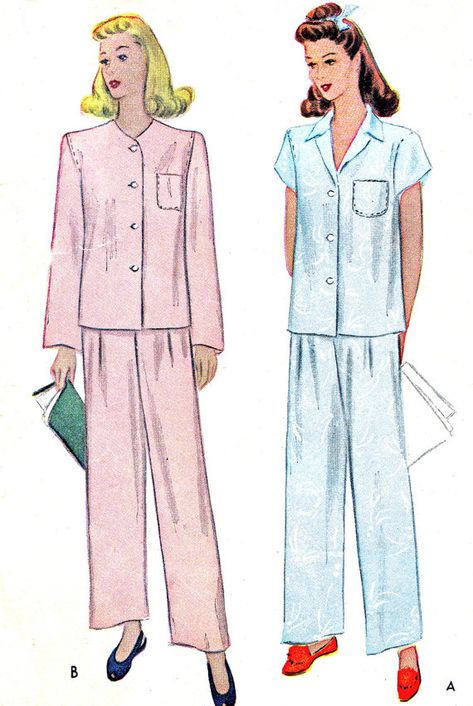 womens pajama patterns 1940 - Yahoo Image Search Results Night Wear For Women Sleep, 1950s Pajamas, Pajamas Vintage, Pajamas Pattern, Vintage Pajamas, Pajama Pattern, Vogue Sewing, Womens Sewing Patterns, 1940s Fashion