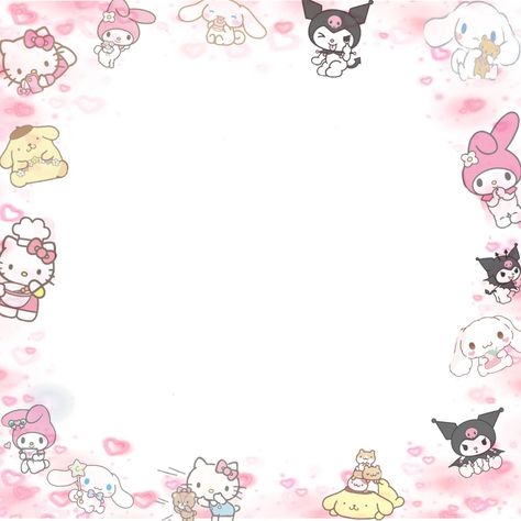 Hello Kitty Menu Design, Sanrio Border Design, Hello Kitty Border Design, Sanrio Border, Picture Frame Template, Picture Borders, Binder Cover Templates, Cute Frame, Tot Bag