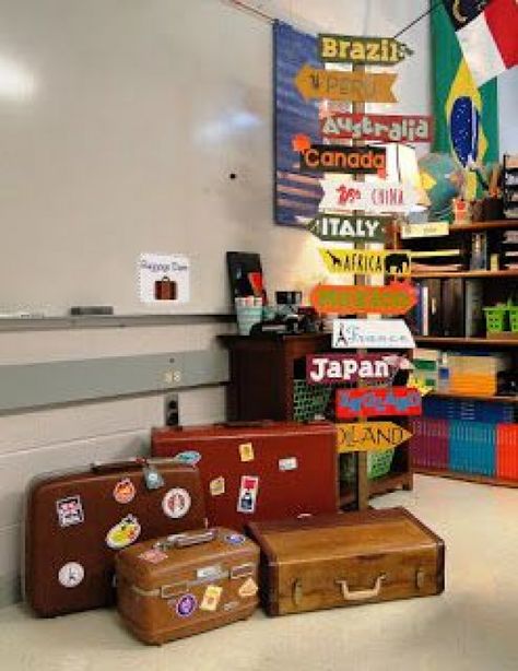 I have never really had a theme for my classroom. I have always liked it to be fun and organized but never thought about themes. So this ... #worldhistory #world #history #classroom Airport Theme, Multicultural Classroom, Travel Theme Classroom, Geography Classroom, World History Classroom, Around The World Theme, Airplane Birthday Party, Adventure Theme, History Classroom