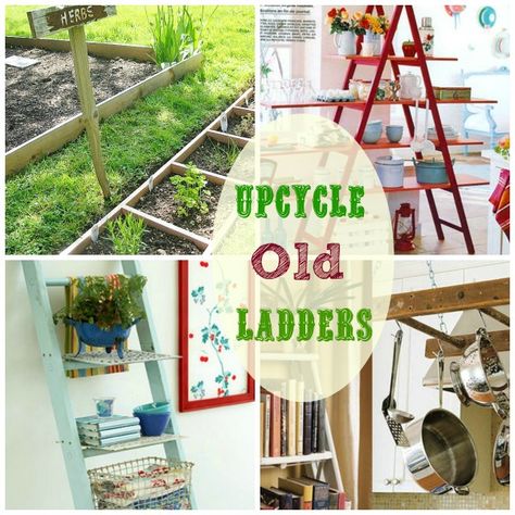 great ideas for upcycling old ladders Old Wooden Ladder Ideas, Upcycling Ideas Furniture, Wooden Ladder Ideas, Upcycle Ladder, Wooden Ladder Decor, Old Wood Ladder, Repurposed Ladders, Gardening Basics, Old Wooden Ladders