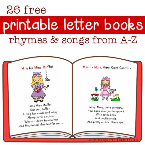 Free Alphabet Poems, Alphabet Poems Free Printables, Alphabet Books For Preschool Printable, Phonics Preschool, The Measured Mom, Measured Mom, Rhyming Poems, Alphabet Books, Alphabet Recognition