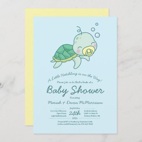 Turtle Baby Shower Theme, Kawaii Invitation, Sea Baby Shower Theme, Turtle Nursery, Cute Sea Turtle, Turtle Baby Shower, Kawaii Blue, Turtle Theme, Turtle Baby