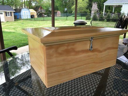 Pine box for pet burial Pet Caskets Diy, Pet Coffin, Festool Track Saw, Pet Caskets, Cremation Boxes, Cove Molding, Pet Cremation, Moving To Florida, Homemade Dog