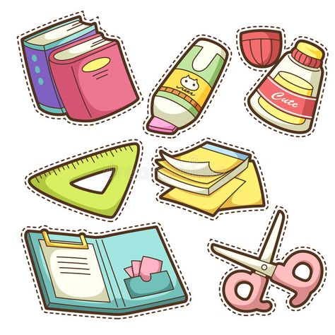 Penanda Buku, About School, School Clipart, School Sets, School Stickers, Cute Clipart, Printable Planner Stickers, School Items, Cartoon Illustration