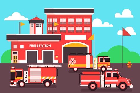 Hospital Cartoon, Building Map, Spelling Bee, House Fire, Fire Station, Book Projects, Construction Site, Busy Book, Vector Illustrations