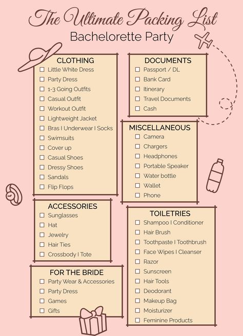 Bachelorette Packing List, Bachelorette Party Packing List, Packing List Template, Miami Bachelorette, Miami Bachelorette Party, Ultimate Packing List, Bachelorette Party Beach, Docs Templates, Bachelorette Party Outfit