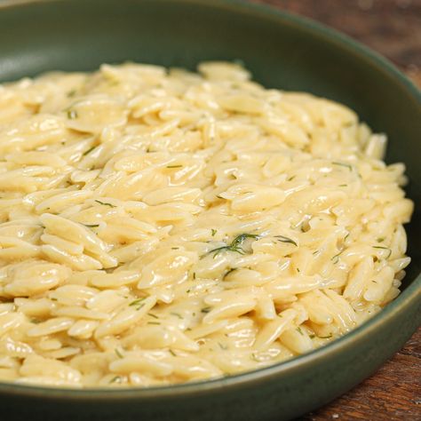 Creamy Feta Dill Orzo - The Salty Cooker Dill Orzo Salad, Orzo Dill Salad, Dill Orzo Pasta Salad, Lemon Dill Orzo Soup, Dill Orzo, Orzo Dill Feta Salad, Dill Salmon Recipes, The Salty Cooker, Creamy Orzo