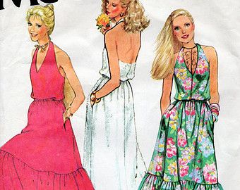 View Half Price Clearance by BessieAndMaive on Etsy Halter Dress Pattern, 70s Sewing Patterns, Mccalls Patterns Dress, Sundress Pattern, 1970s Sewing Patterns, Halter Sundress, Vintage Dress Patterns, Teenage Fashion, Couture Vintage