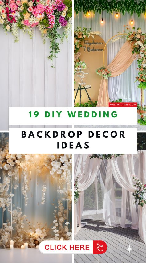 🌺 Elevate your wedding decor with our "DIY Wedding Backdrop Ideas"! These creative and budget-friendly ideas will help you design a stunning backdrop that reflects your personal style. Whether you prefer something simple and elegant or bold and colorful, our guide has everything you need to make it happen. Transform your venue with a backdrop that will make your big day even more memorable! 🌿💒 Photowall Ideas Wedding, Vintage Backdrop Ideas, Simple Backdrop Ideas, Diy Backdrop Wedding, Wedding Photo Booth Backdrop Ideas, Diy Backdrop Ideas On A Budget, Simple Wedding Backdrop, Bridal Table Backdrop, Wedding Backdrop Ideas