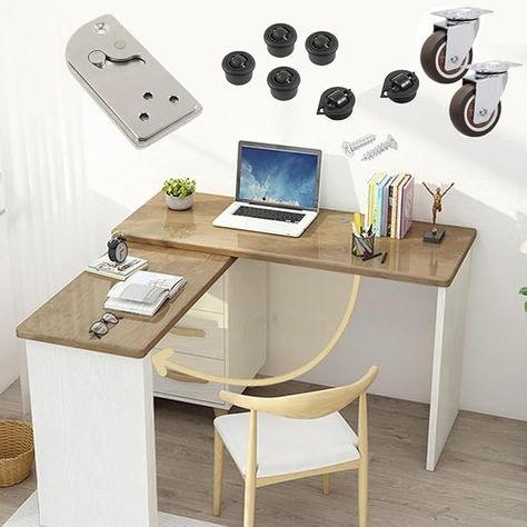 HOWHY 90° Rotating Table Hinges, Hardware for DIY Assembly of L-Shaped Desk and Cabinets，Table Extension, Multifunctional Folding Table Connect Hinges (Opens Left) - Amazon.com Folding Office Table, Folding Office Desk, Rotating Desk, Swivel Table, Small Room Design Bedroom, Desk Cabinet, Folding Desk, Table Extension, Small Room Design