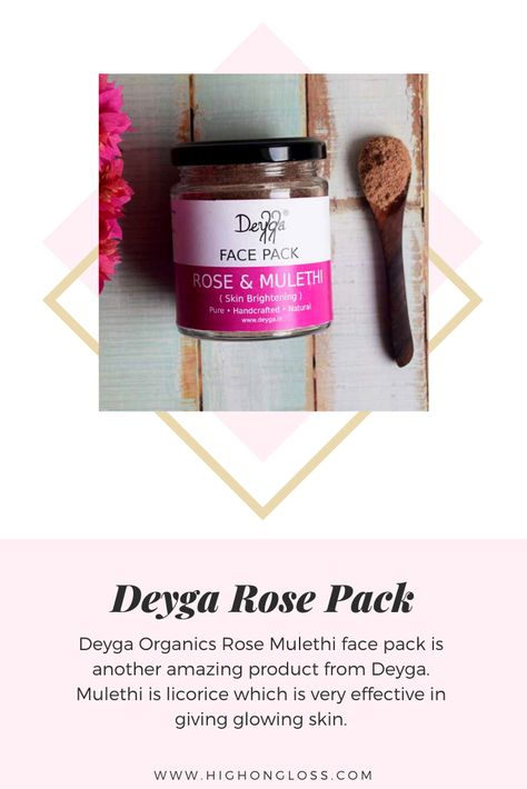 Deyga Organics Rose Mulethi face pack is another amazing product from Deyga. Mulethi is licorice which is very effective in giving glowing skin. It has been used for ages for natural skincare.   Mix it with water, rose water, or milk to prepare water. Apply a thick paste. It also acts as a scrub. Wash once it's semi dry. Deyga Organics, Face Pack, Glow Kit, Natural Skincare, Rose Water, Licorice, Glowing Skin, Natural Skin Care, Milk