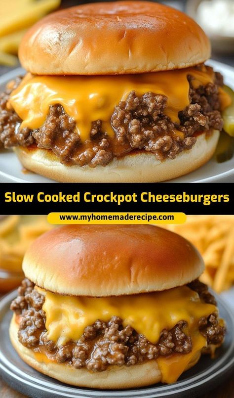 These slow-cooked crockpot cheeseburgers are the best cheeseburgers for a juicy and easy meal. Cooked low and slow, they’re the ultimate crockpot cheeseburgers for a quick and delicious dinner Easy Slow Cooker Dinner, Ground Beef Crockpot Recipes, Slow Cooker Ground Beef, Slow Cooker Dinner Recipes, Slow Cooker Recipes Beef, Burger Toppings, Crockpot Recipes Beef, Slow Cooked Meals, Slow Cooker Dinner