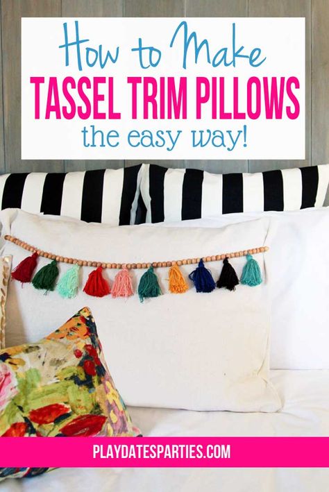 Love the tassel trend, but don't want to commit too much? Find out how to make tassel trim pillows that pack a punch without breaking the bank. All Modern Furniture, How To Make Tassels, Diy Barbie Furniture, Sewing 101, Diy Tassel, Diy Cleaners, Barbie Furniture, Diy Pillows, How To Sew