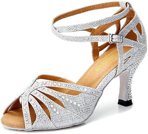 TTdancewear Women Silver Rhinestone Ballroom Dance Shoes Latin Salsa Performance Dance Shoes 9.5 Silver-3inch Heels : Amazon.ca: Clothing, Shoes & Accessories Satin Wedding Shoes, Salsa Dance Shoes, Silver Wedding Shoes, Ballroom Shoes, Dance Heels, Ballroom Dance Shoes, Silver High Heels, Elegant High Heels, Types Of Heels