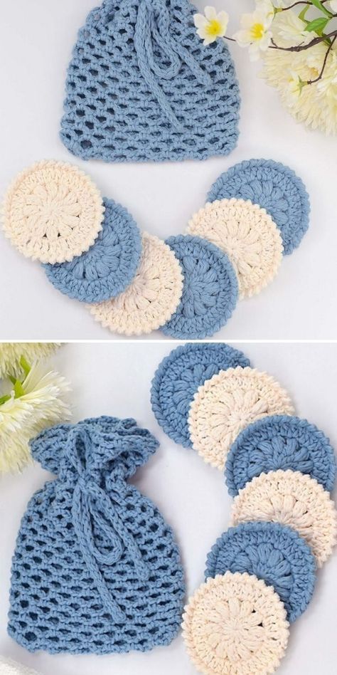 Reusable Crochet Face Scrubbies (Makeup Remover Pads). Face scrubbies are excellent environmentally friendly and reusable facial pads. They can primarily be used to remove makeup from your face or as a cleansing cloth. However, the advantages of using scrubbies are not limited to their convenience. They can be reused. As a result, they are an excellent addition to a zero-waste lifestyle. #freecrochetpattern #scrubbies #pads Crochet Makeup Remover Pads, Crochet Scrubby Pattern, Crochet Trending, Scrubby Yarn Crochet, Crochet Face Scrubbies, Crochet Washcloth Free, Scrubbies Crochet Pattern, Face Scrubs, Body Ideas