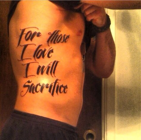 For those I love I will sacrifice Sacrifice Tattoo Men, Sacrifice Tattoo, Chest Tattoo Men Ideas, Tattoo Men Ideas, Rib Tattoos For Guys, Men Vintage Style, Skull Hand Tattoo, Chest Piece Tattoos, Chest Tattoo Men