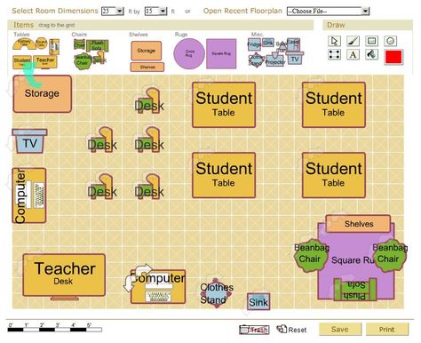 FREE CLASSROOM ARCHITECT TOOL~  Design your classroom layout, save, and print as needed.  Students can also use this tool to recreate your classroom, or design a room of their own  Easy and versatile! Classroom Map Layout, Classroom Floor Plan, Classroom Designs, Classroom Map, Class Diagram, Desk Arrangements, Techie Teacher, Floor Plan Creator, Classroom Layout