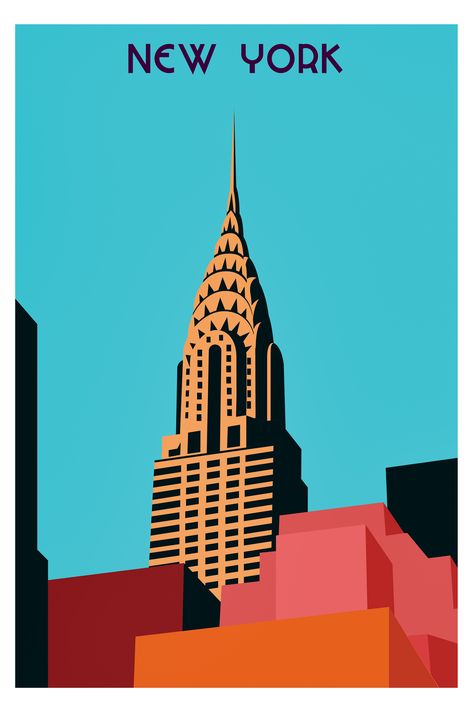 Empire State Building Art, New York Illustration, Landmark Poster, Whimsical Characters, New York Buildings, New York Architecture, Retro Artwork, Building Illustration, New York Poster