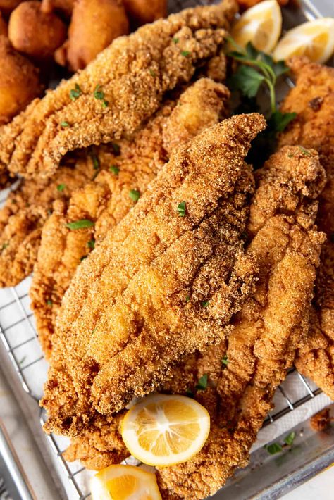 The crispy exterior breading of this Southern Fried Catfish is perfectly seasoned with tender, delicious fried fish underneath. It can be ready in under 30 minutes and just as good as going to a fish fry! #catfish #fried #friedfish #fishfry #friedcatfish Fry Catfish, Imvu Food, Fried Catfish Recipe, Fried Catfish Recipes, Catfish Recipe, Southern Fried Catfish, Catfish Recipes, Fried Catfish, Fried Fish Recipes