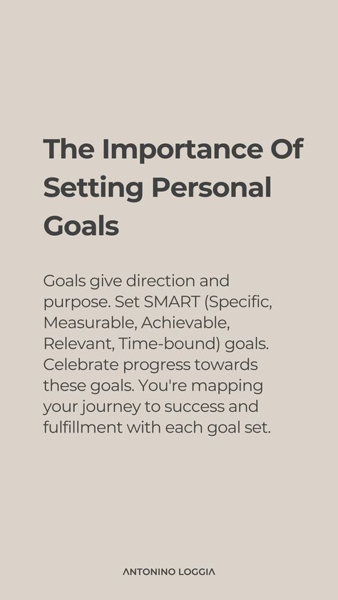 Setting personal goals is vital for growth and fulfillment. Goals provide direction, motivate you to push through challenges, and offer a sense of accomplishment when achieved. Start by defining clear, achievable objectives that align with your values and aspirations. Break larger goals into smaller, actionable steps to make them more manageable. Regularly review and adjust your goals as needed, celebrating progress along the way. Give Directions, Long Term Goals, Motivation Goals, Goal Quotes, Your Values, School Motivation, Personal Goals, Setting Goals, Motivate Yourself