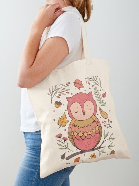 autumn owl, owl, owls, cute owl, fall owl, fall colour, autumn colour, owl in a tree, fall tree Owl Tote Bag, Fall Owl, Bag Painting, Painted Clothing, Hand Painted Clothing, Painted Bags, Bag Designs, Owl Painting, Owl Print