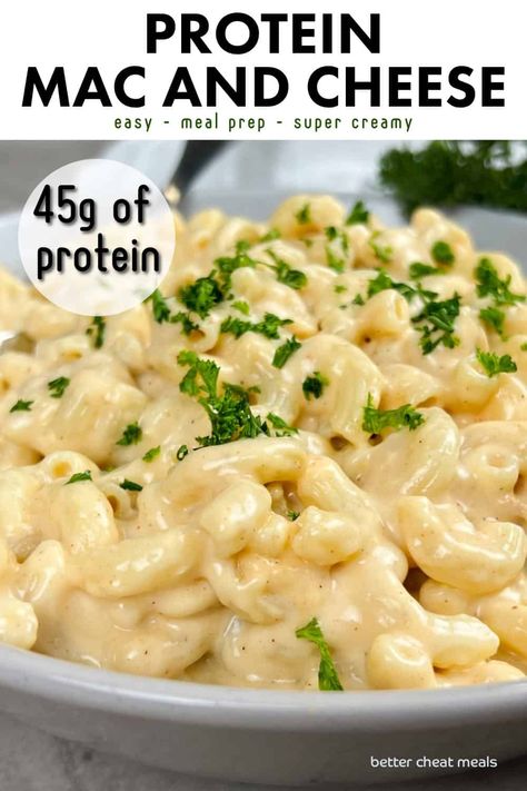 🌱 This healthy and easy protein mac and cheese recipe is a game-changer! 🙌 Made with a creamy Greek yogurt cheese sauce 🧀, it's the perfect stovetop comfort food with a nutritious twist. Whip it up in no time ⏰ or opt for an easy baked version 🍳. Ideal for meal prep 📅 and can easily be made vegan 🌿. Satisfy your cravings guilt-free with this protein-packed delight! 💪 #ProteinMacAndCheese #HealthyComfortFood #MealPrep #GreekYogurt #CheeseSauce #StovetopMacAndCheese #EasyRecipe #... Easy Protein Meal Prep Ideas, Easy Cheat Meals Dinners, Protein Macaroni And Cheese, Protein Meals And Snacks, Quick Easy Protein Lunch, High Protein Mac And Cheese Cottage Cheese, Meal Prep Mac And Cheese, High Protein Chicken Mac And Cheese, Greek Pasta Recipes