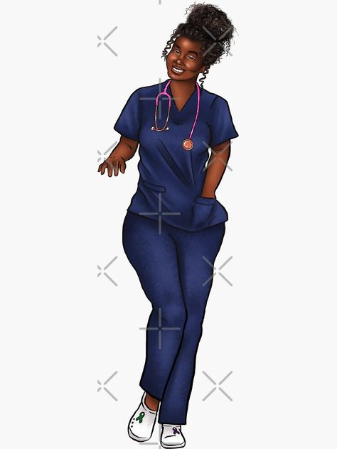 Black Nurses are Dope - Hand Illustrated African American Nurse with Curly Hair by sociallynina Black Nurses Goals Wallpaper, Black Nurse Aesthetic Wallpaper, Black Midwife Aesthetic, Black Medical Assistant Aesthetic, Black Nurses Aesthetic, Black Doctors Women Goals, Nurse Aesthetic Black Women, Black Nurse Art, Nursing Black Women