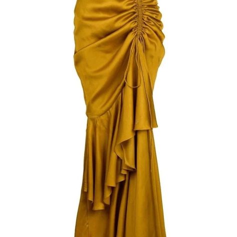 #kuttosfashionstore #fashion Yellow And Gold Outfit, Golden Yellow Outfit, Yellow Aesthetic Clothes, Drapped Skirt, Rushed Skirt, Skirt Gathering, Unique Skirts Design, Drapery Dress, Skirt Drape