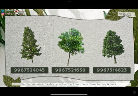 Trees Bloxburg Code, Tree Codes For Bloxburg, Bloxburg Custom Plants Decal, Decal Tree Bloxburg, Bloxburg Tree Leaves Decal, Leaves Decals Bloxburg, Bloxburg Realistic Tree Codes, Bloxburg Custom Trees, Bloxburg Realistic Tree Decal Codes