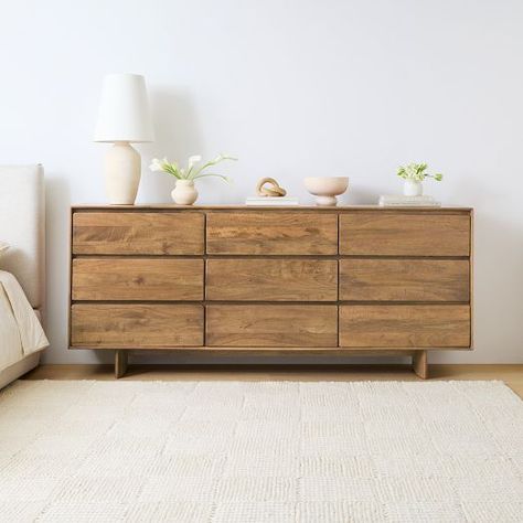 West Elm Dresser, Contemporary Dresser, Chest Of Drawers Bedroom, Solid Wood Dresser, 9 Drawer Dresser, Solid Wood Bed, Modern Bedroom Furniture, Wood Dresser, Modern Dresser