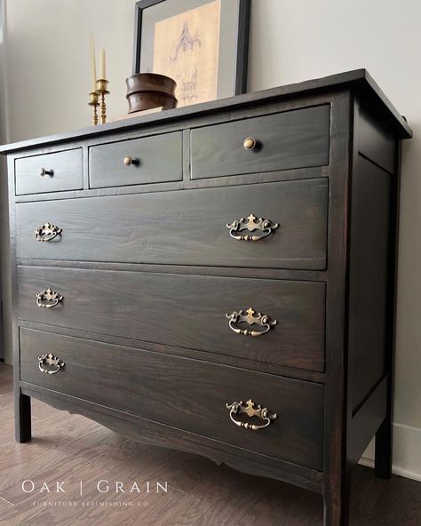 How to Black Wash Furniture - OAK | GRAIN REFINISHING Black Wash Furniture, Refinish Wood Furniture, Stained Dresser, Black Painted Furniture, Black Wood Stain, Staining Furniture, Oak Bedroom Furniture, Painting Wood Furniture, Transforming Furniture